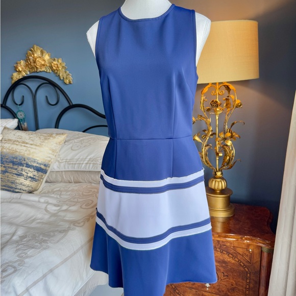 Tanya Taylor Blue and White Mini Scuba Dress - Picture 3 of 14